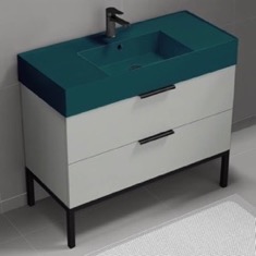 Modern Bathroom Vanity, 40 inch, Green Ceramic Sink, Free Standing